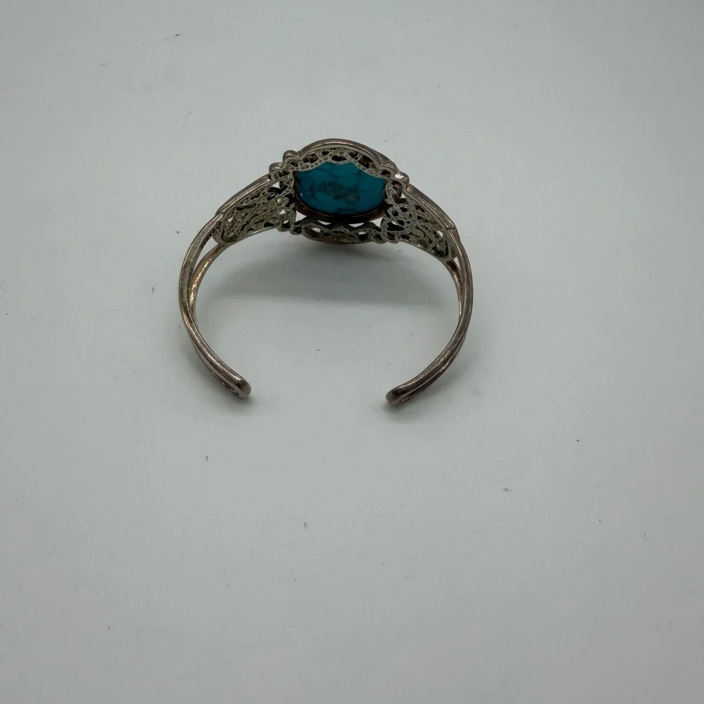 Barse Thailand Turquoise Filigree Cuff Bracelet Silver Tone Southwestern‎ Boho
